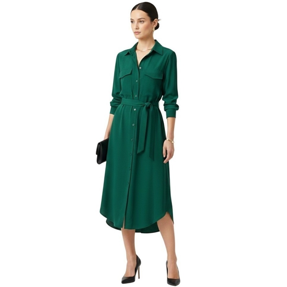 MP Massimo Piombo Midi Shirtdress Forest Green Button Front Belt XL NWT $110 - Picture 3 of 11